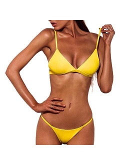 DOHAOOE Sexy Cheeky Bikini Swimsuit Triangle Two Piece Basic Solid Thong Tanning Suits