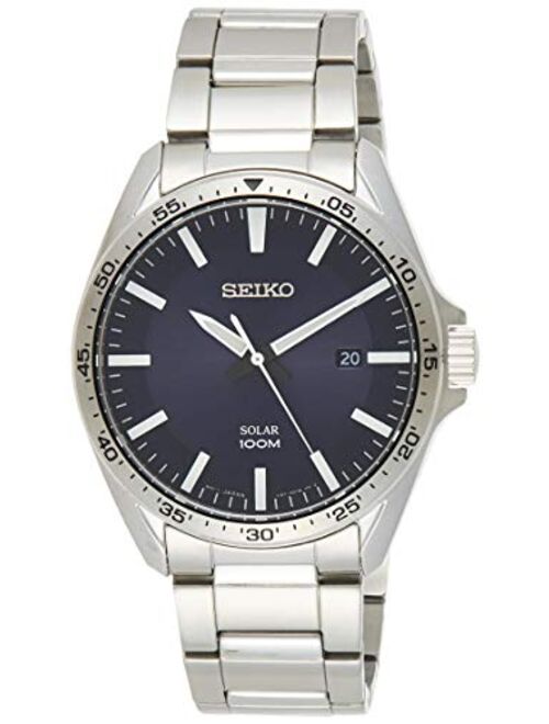 Seiko Men's Year-Round Solar Powered Watch with Stainless Steel Strap, Silver, 20 (Model: SNE483P1)