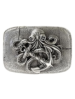 Punk Pirate Octopus Kraken Boat Anchor Antique Silver Belt Buckle