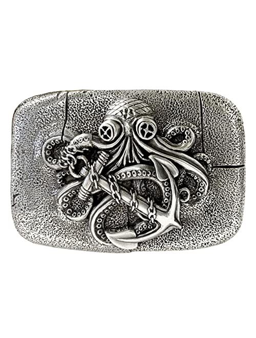 Punk Pirate Octopus Kraken Boat Anchor Antique Silver Belt Buckle