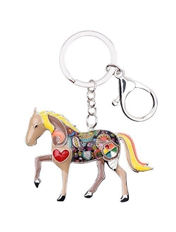 Enamel Metal Horse Key chains For Women Girls Gifts Car Purse Animal Pendant Charms