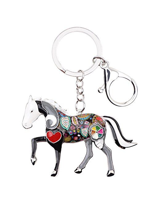 Bonsny Enamel Metal Horse Key chains For Women Girls Gifts Car Purse Animal Pendant Charms