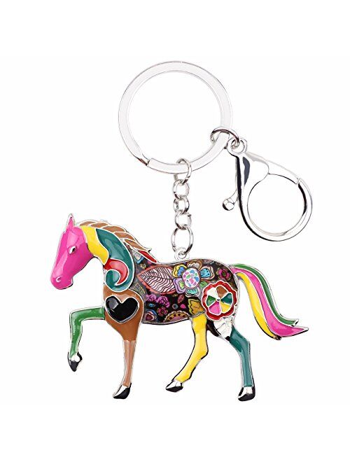 Bonsny Enamel Metal Horse Key chains For Women Girls Gifts Car Purse Animal Pendant Charms