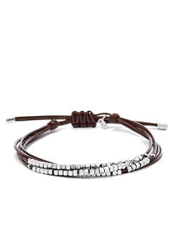 Women's Stainless Steel and Genuine Leather Bracelet