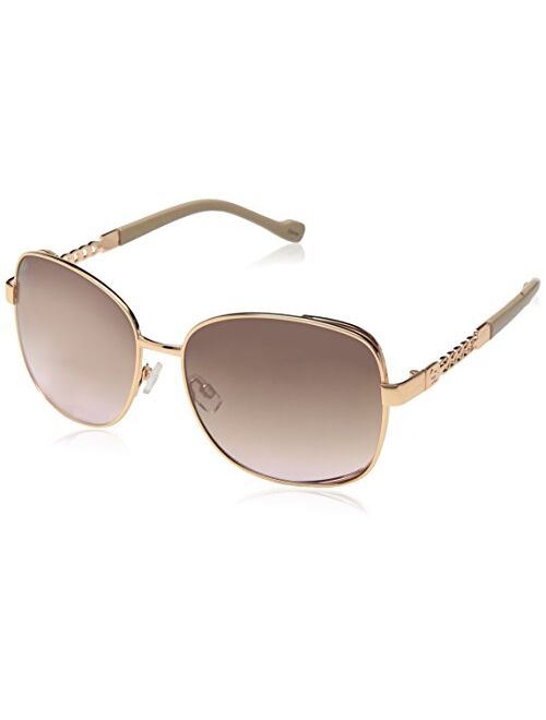 Jessica Simpson Women's J5512 Large Vented Square Metal Sunglasses with Chain Detailed Temple & 100% UV Protection, 60 mm