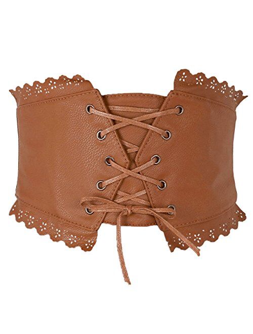 Ayliss Womens Elastic Wide Band Wrap Cinch Retro High Waist Lace-Up Tie PU Leather Corset Cinch Belt Costume Party