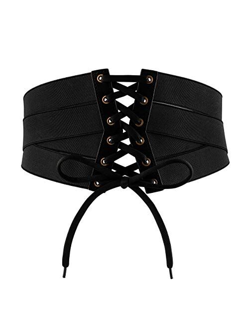 Ayliss Womens Elastic Wide Band Wrap Cinch Retro High Waist Lace-Up Tie PU Leather Corset Cinch Belt Costume Party