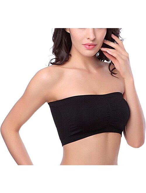 Hoerev Bra Tube Top Bandeau Style Removable Padding Bra Seamless Stretch