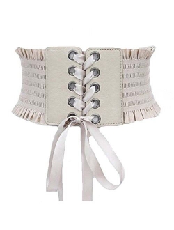 Womens Wide Elastic Lace-up Waist Belt Adjustable Leather Cinch Corset Waistband