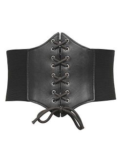 Womens Corset Belt Vintage Lace-up Cinch Elastic Waist Belt