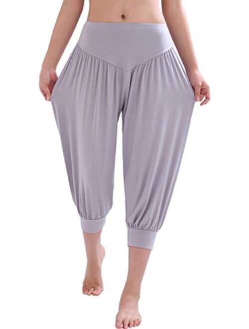 Hoerev Women Super Soft Modal Spandex Harem Yoga Pilates Capri Pants Lounge Pant