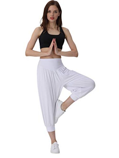 Hoerev Women Super Soft Modal Spandex Harem Yoga Pilates Capri Pants Lounge Pant