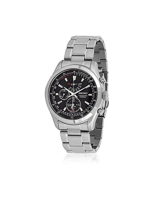 Seiko Men's SPC127P1 Neo Classic Alarm Perpetual Black Dial Stainless Steel Watch