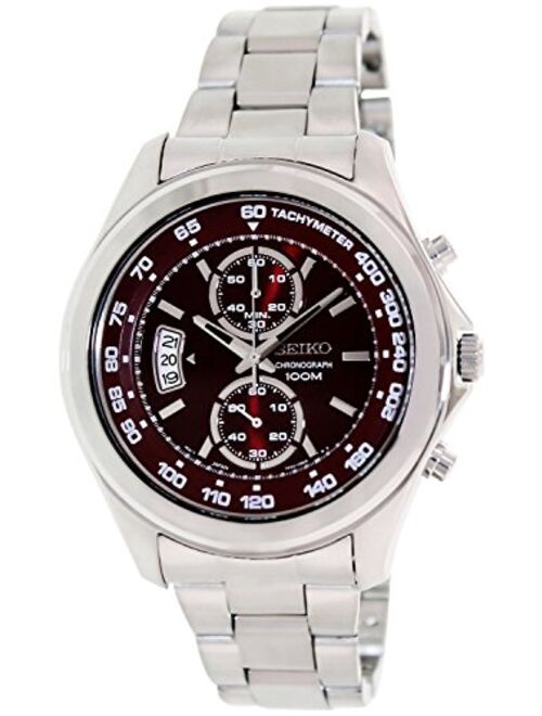 Seiko Red Dial Chronograph Stainless Steel Mens Watch SNN253