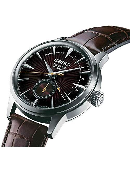 SEIKO PRESAGE Power Reserve"Black Cat Martini" Brown Dial Leather Watch SSA393J1