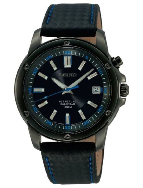 Seiko Men's SNQ099 Perpetual Calendar Black Ion Finish Case and Bezel Strap Watch