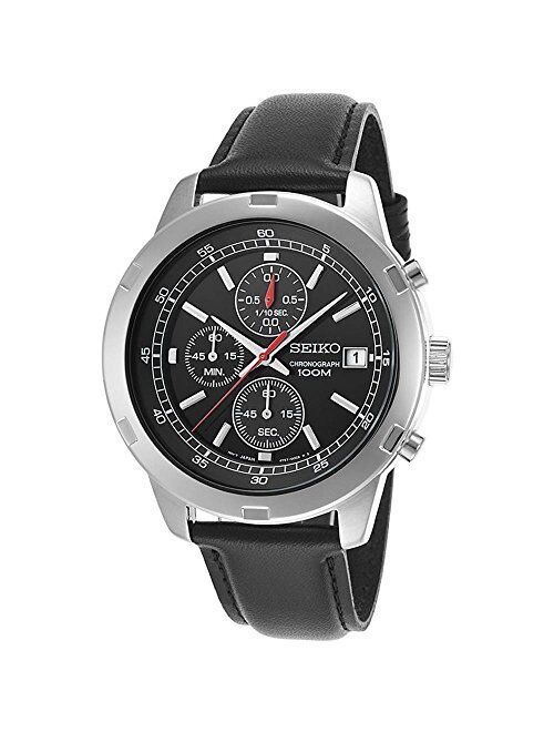 Seiko SKS421P2 Chronograph Black Dial Black Leather Strap Watch