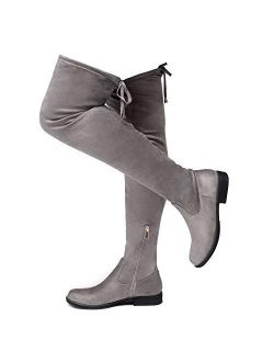 Secret Obsession Womens Thigh High Stretchy Boots Block Heel Side Zipper Back Lace Over The Knee Casual Boots