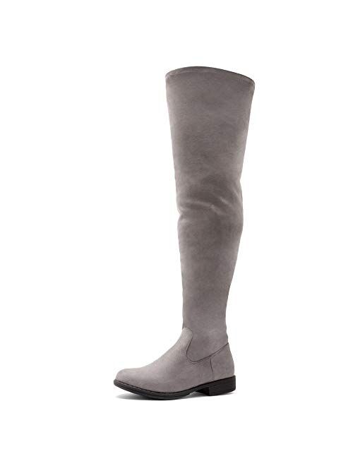 Herstyle Secret Obsession Women’s Thigh High Stretchy Boots Block Heel Side Zipper Back Lace Over The Knee Casual Boots