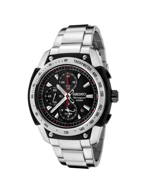 Seiko Men's SNAD47 Chronograph Black Dial Stainless Steel Alarm Watch