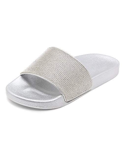 Cosmic Women's Fashion Rhinestone Glitter Slide Slip On Mules Summer Shoe Platform Footbed Sandal Slippers