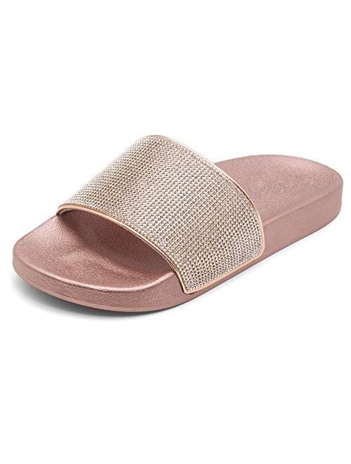 Herstyle Cosmic Women's Fashion Rhinestone Glitter Slide Slip On Mules Summer Shoe Platform Footbed Sandal Slippers