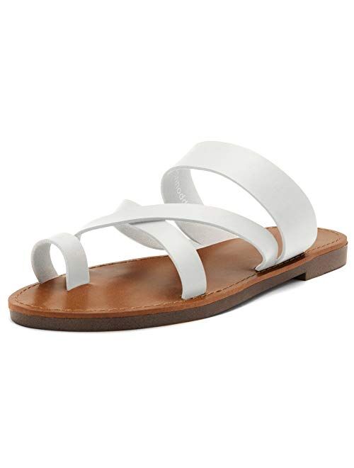 Herstyle Donnoddi Women’s Slip on Flip Flops Toe Ring Slides Comfort Flat Summer Sandals