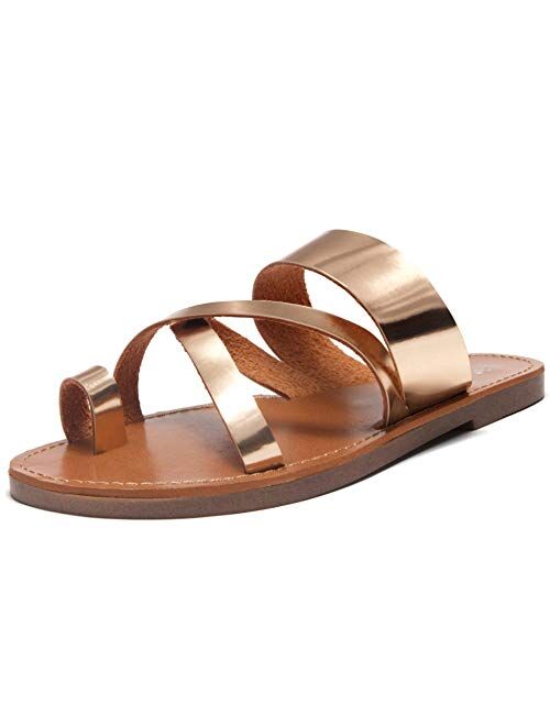 Herstyle Donnoddi Women’s Slip on Flip Flops Toe Ring Slides Comfort Flat Summer Sandals