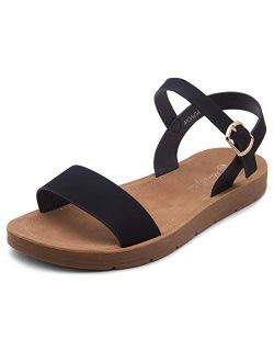 Women's Monday Open Toes One Band Ankle Strap Flat Sandals