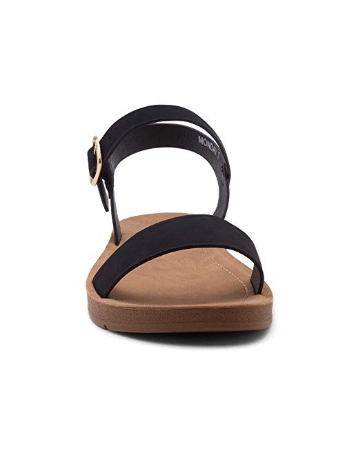 Herstyle Women's Monday Open Toes One Band Ankle Strap Flat Sandals