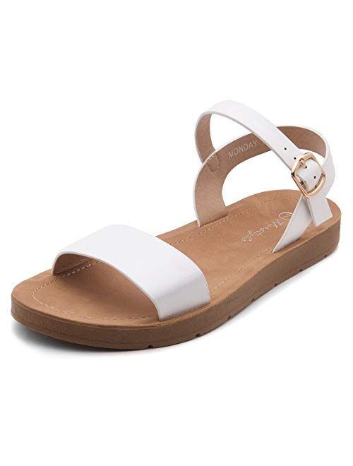 Herstyle Women's Monday Open Toes One Band Ankle Strap Flat Sandals