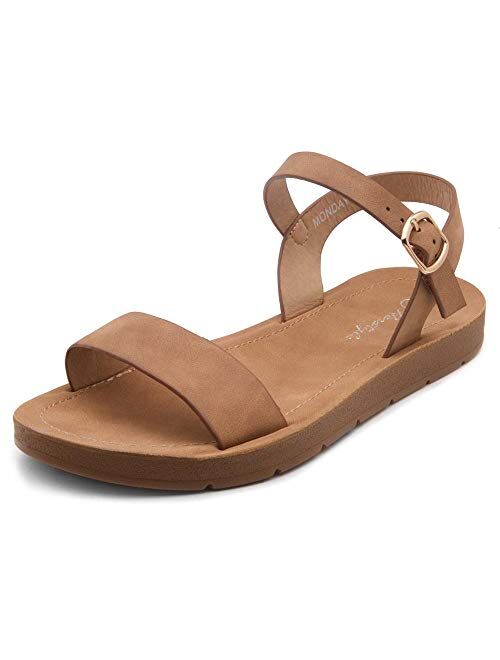 Herstyle Women's Monday Open Toes One Band Ankle Strap Flat Sandals