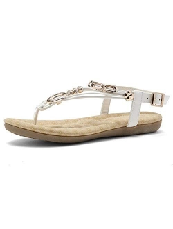 Women's Issy Rhinestone Bohemian Slip On Flip Flops Shoes Strap Gladiator Toe Loop Flat Sandals