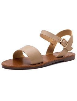 Keetton Women's Open Toes One Band Ankle Strap Flat Sandals