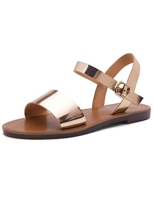 Herstyle Keetton Women's Open Toes One Band Ankle Strap Flat Sandals