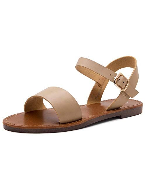 Herstyle Keetton Women's Open Toes One Band Ankle Strap Flat Sandals