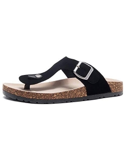 Softey Women's Comfort Buckled Slip on Sandal Casual Cork Platform Sandal Flat Open Toe Slide Shoe