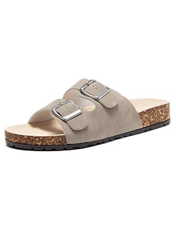 Softey Women's Comfort Buckled Slip on Sandal Casual Cork Platform Sandal Flat Open Toe Slide Shoe