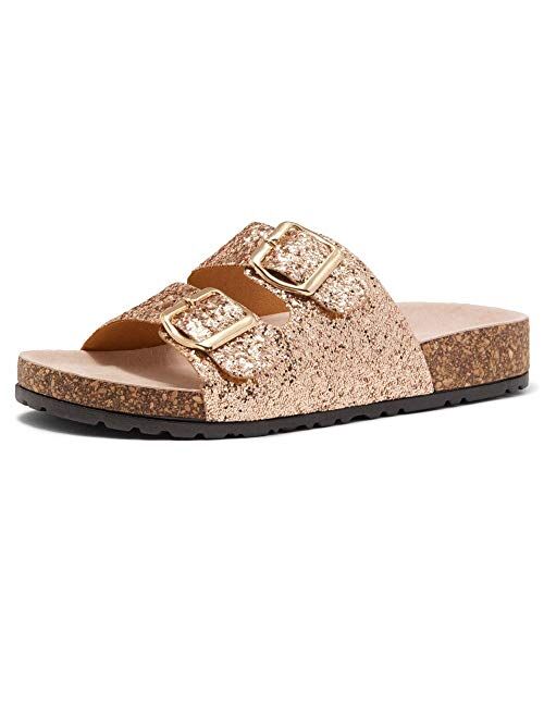 HerStyle Softey Women's Comfort Buckled Slip on Sandal Casual Cork Platform Sandal Flat Open Toe Slide Shoe