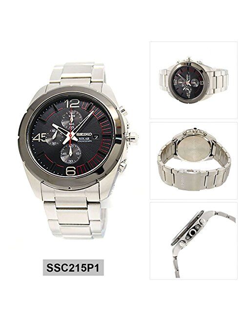 Seiko Solar Chronograph Black Dial Stainless Steel Mens Watch SSC215 by Seiko Watches