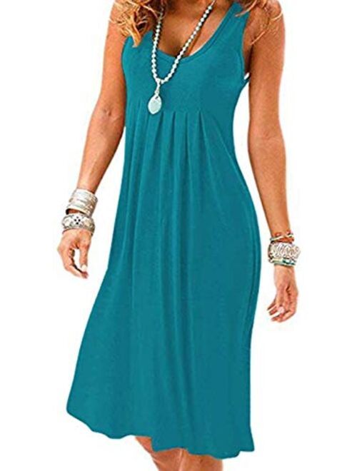 Akihoo Women Summer Casual Sleeveless Mini Plain Pleated Tank Vest Dresses