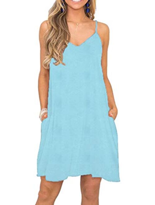 Akihoo Women Summer Casual Sleeveless Mini Plain Pleated Tank Vest Dresses