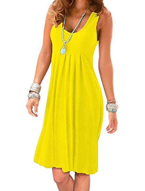 Akihoo Women Summer Casual Sleeveless Mini Plain Pleated Tank Vest Dresses