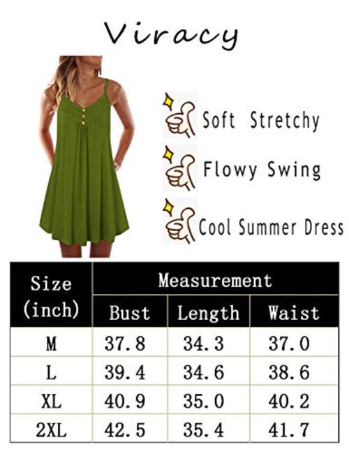 Viracy Women's Summer Casual Spaghetti Strap V Neck Knee Length Flowy Cami Dress