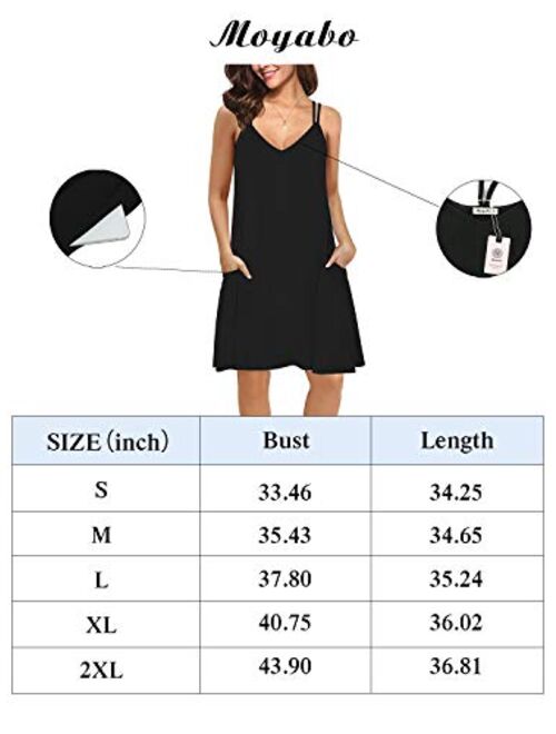 Moyabo Women's Summer V Neck Double Spaghetti Strap Casual Swing Tank Beach Cover Up Dress with Pockets