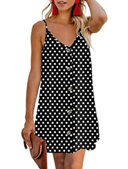 Feiersi Women Summer Spaghetti Strap Button Down V Neck Sleeveless Casual Mini Dress