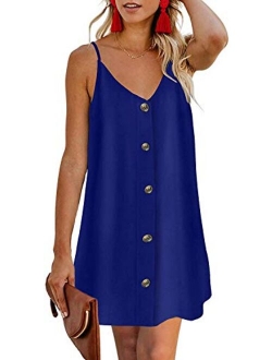 Feiersi Women Summer Spaghetti Strap Button Down V Neck Sleeveless Casual Mini Dress