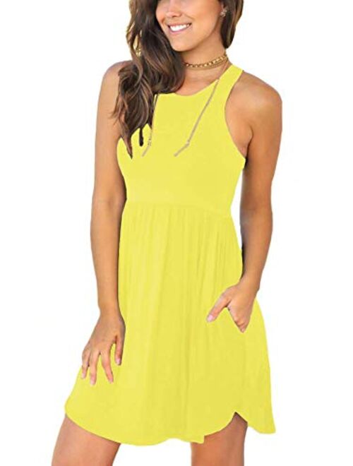 LONGYUAN Women's Summer Sleeveless Casual Dresses Swing Cover Up Elastic Sundress with Pockets