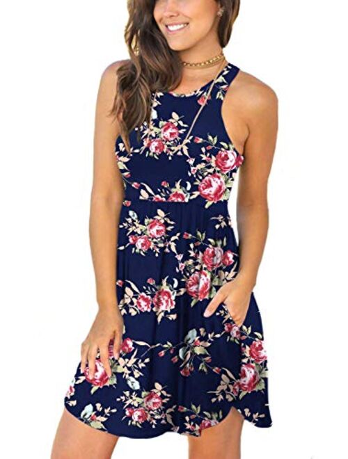 LONGYUAN Women's Summer Sleeveless Casual Dresses Swing Cover Up Elastic Sundress with Pockets