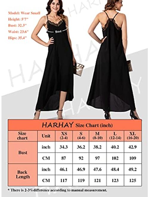 HARHAY Women's V Neck Lace Trim Adjustable Spaghetti Straps Casual Summer Dress Sleeveless Long Sexy Backless Maxi Dress